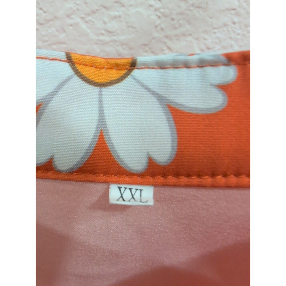 Women's Blouse NoraCora Orange With Daisies Elastic Sleeves Size XXL - Picture 2 of 6